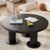 Round Petal Shaped Coffee Table Style Center Table With 3 Thick Legs Minimalist Irregular End Table With Sleek Round Edges For Living Room - Black - Image 2