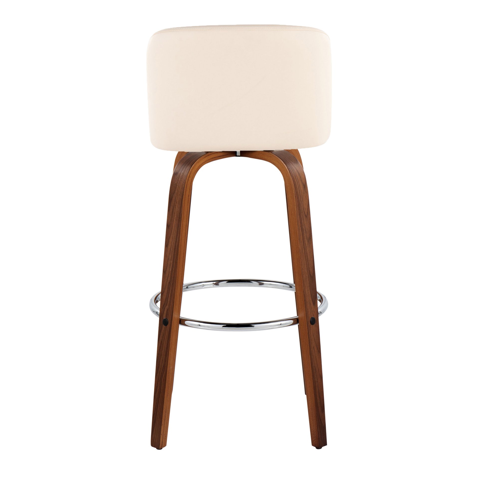 Toriano - Mid-Century Modern Fixed Height Barstool With Swivel And Round Footrest (Set of 2) - Walnut / Cream - Image 5