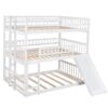 Full Over Full Over Full Triple Bed With Built-In Ladder And Slide, Triple Bunk Bed With Guardrails - White - Image 2