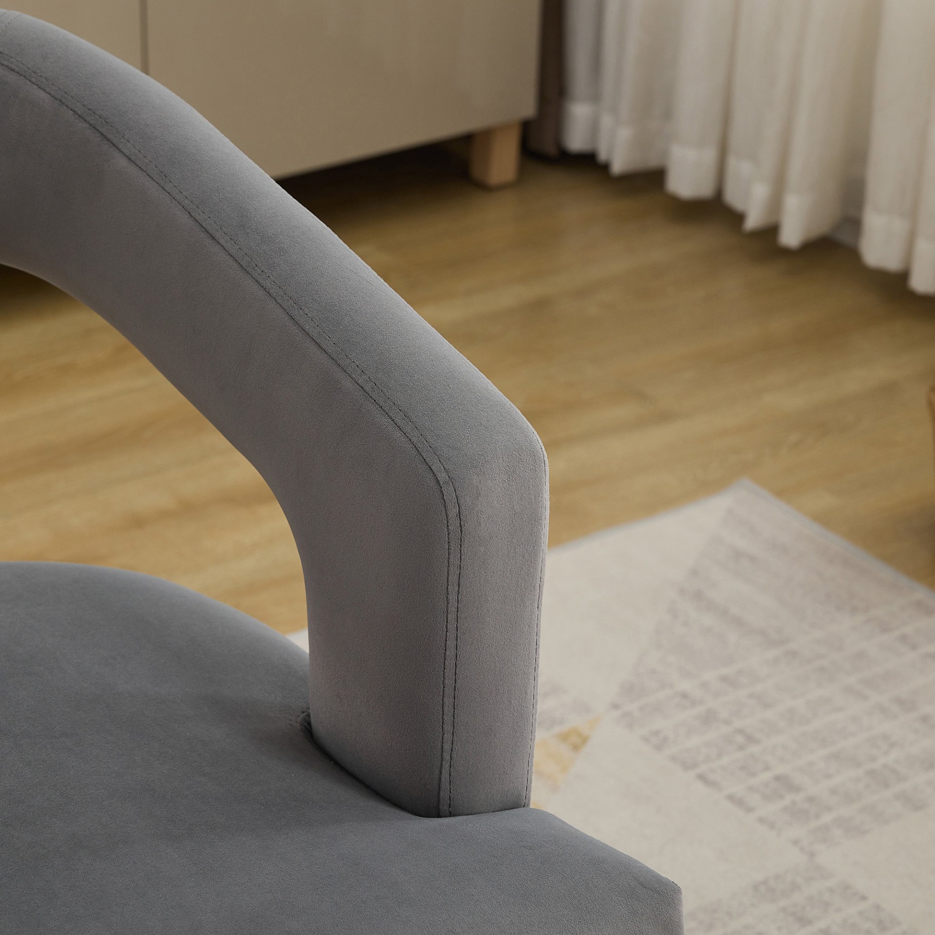 Wide Modern Barrel Open Back Upholstered Accent Chair With Weathered Solid Wood Legs Dining Chairs For Dining Room, Club, Kitchen - Gray - Image 9