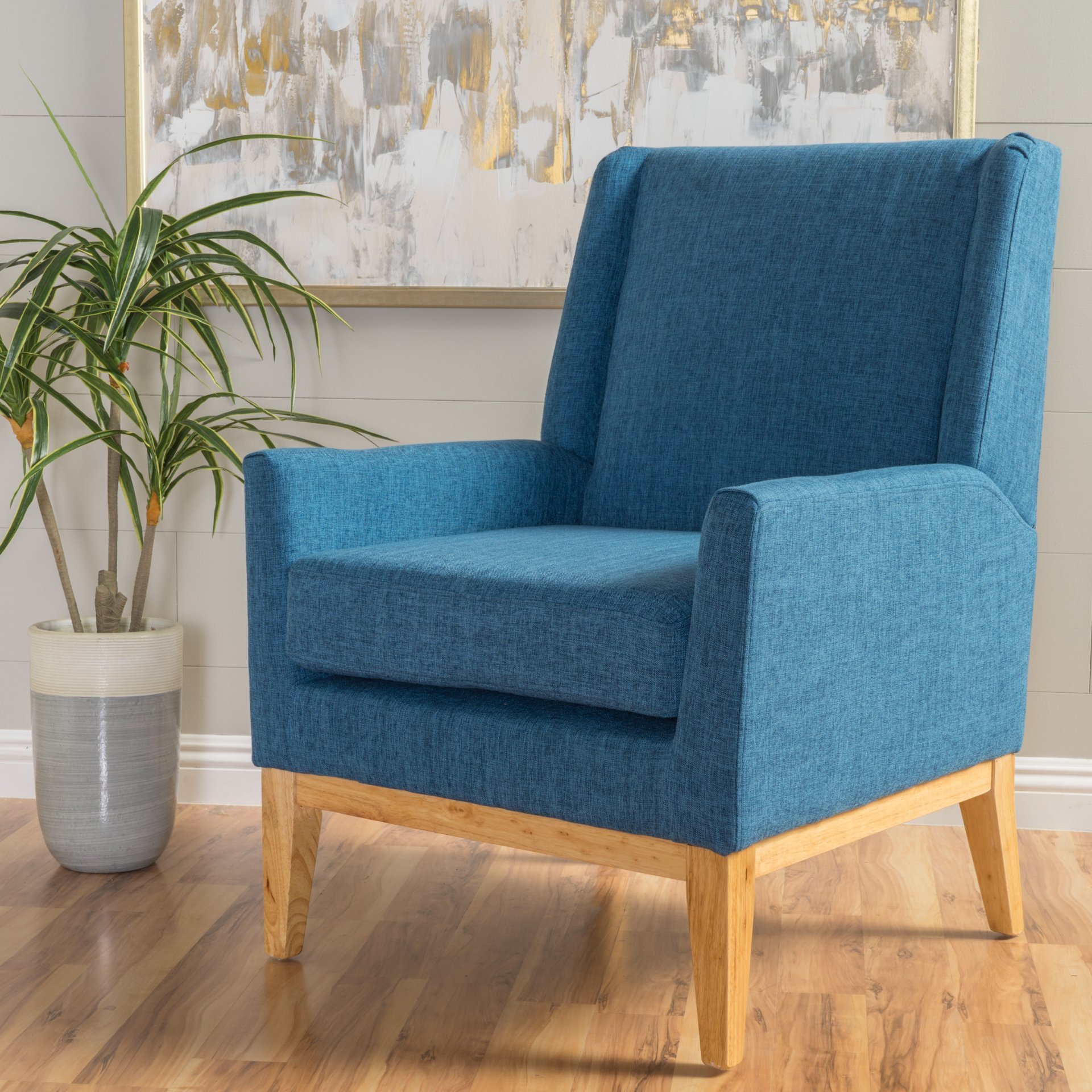 Mid Century Modern Accent Chair With Cushion Seat - Blue - Image 2