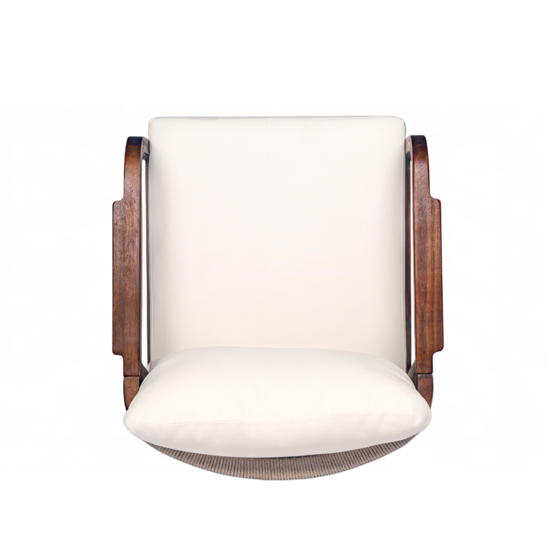 Outdoor Lounge Chair With Woven Backrest, Solid Wood Frame, Comfortable Cushions - Walnut - Image 11