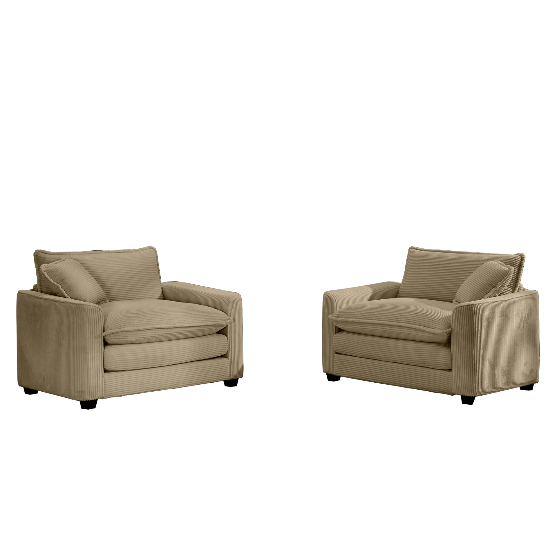 Luxurious Deep Seated Sofa Set With 2 Single Chairs Corduroy For Bedroom And Office - Tan - Image 14