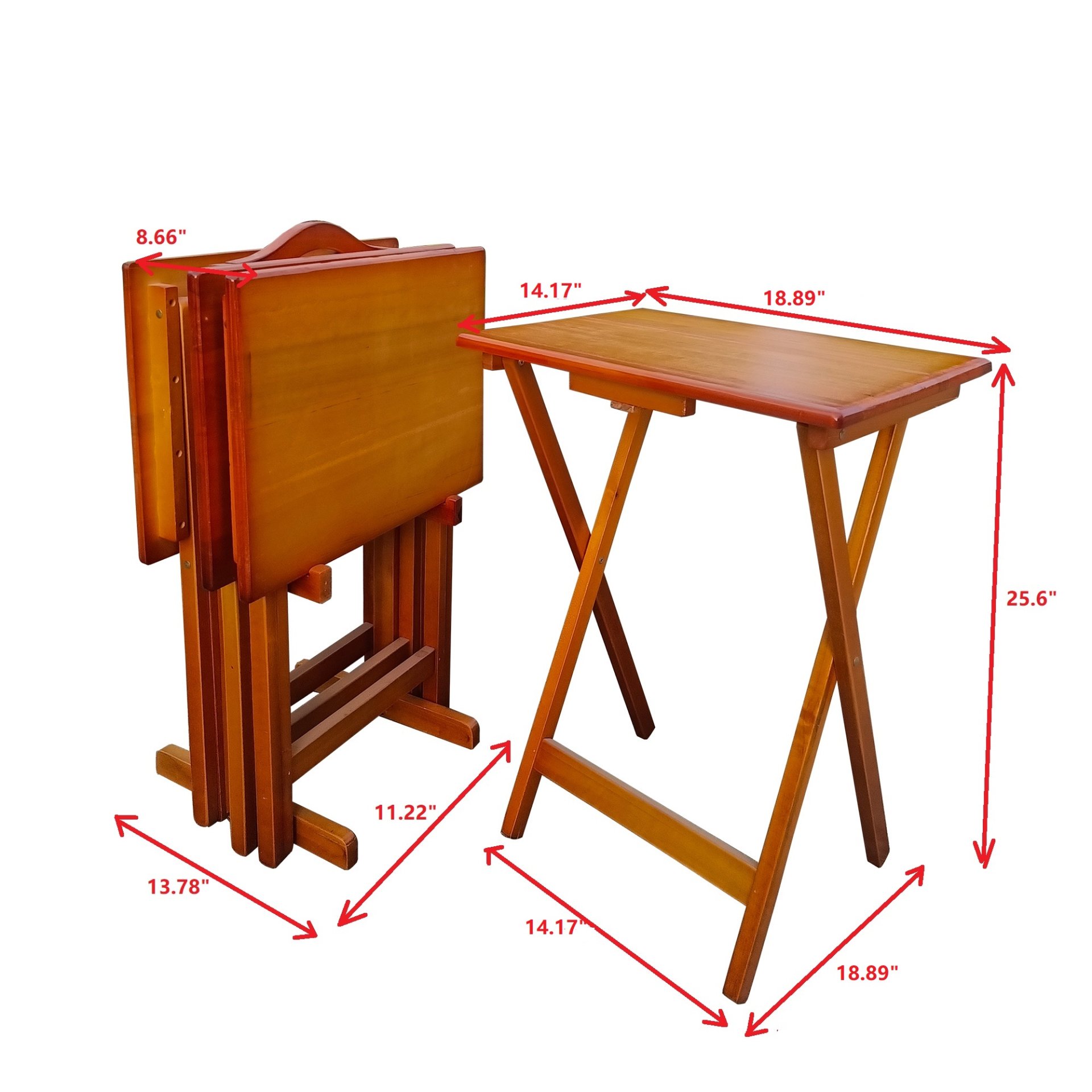 Folding Trays With Storage Rack Snack Table (Set of 4) - Honey - Image 3