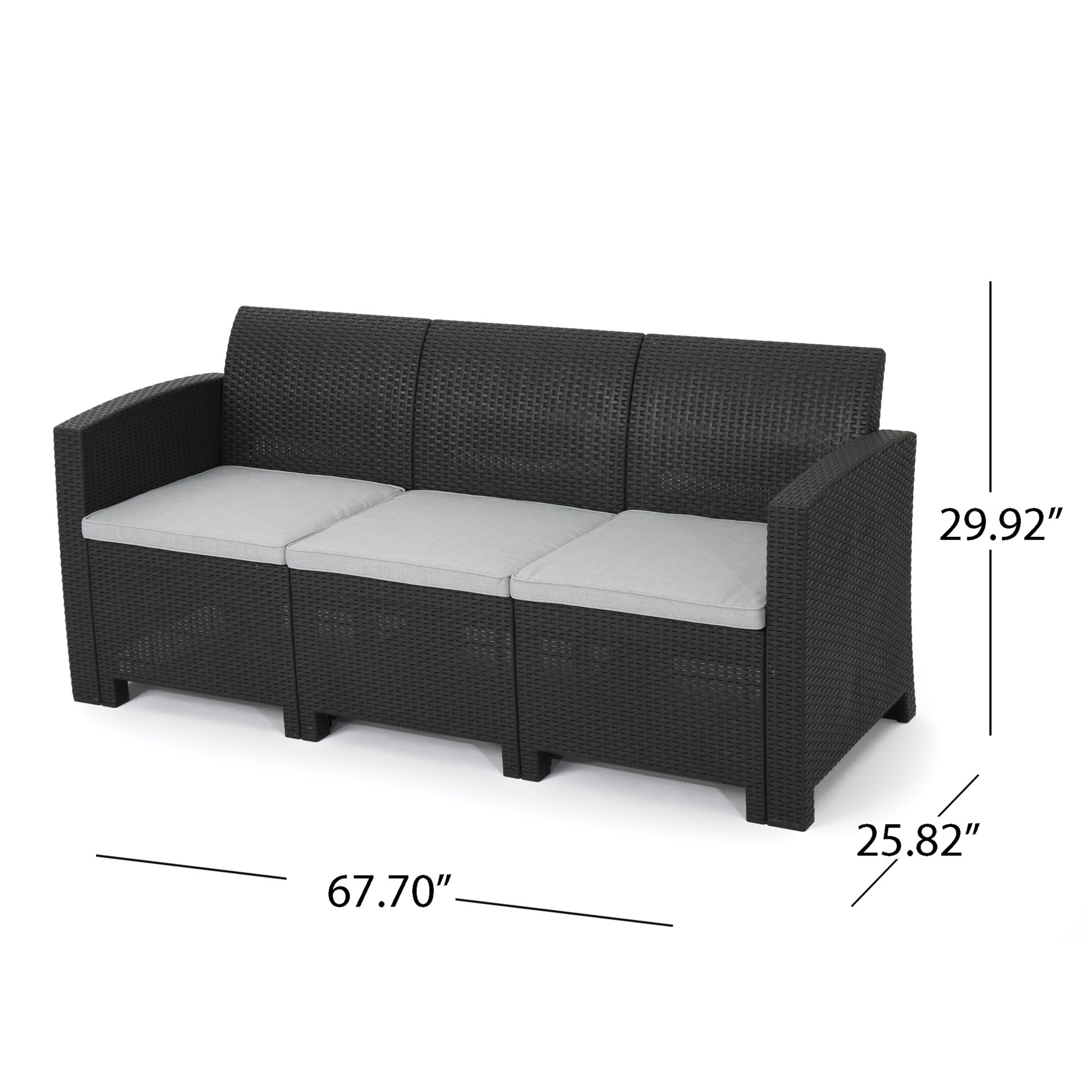 Outdoor 3 Seater Rattan Sofa With Water Resistant Cushions - Gray - Image 3