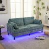 Modern Style Chenille 2 Seater Wood Legged Sofa With LED Light, USB Charging Port And Storage Bag - Lake Blue - Image 13