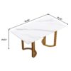63" Modern Artificial Stone Straight Edge Metal Leg Dining Table, 6 People - White / Gold - Image 3