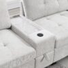 Sectional With Acrylic Table Top U Shaped Couch Set With 2 Consoles USB Charger, Storage Drawers And Pockets Movable Ottoman Tufted Sofa - Light Gray - Image 10