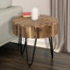 Contemporary Rustic Wood Round End Table With Iron Hairpin Legs - Black / Brown - Image 2