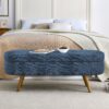 Modern Ottoman Oval Storage Bench With Rubber Wood Legs - Dark Blue - Image 6