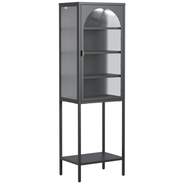 Metal Glass Door Display Storage Cabinet, 5 Tier Cube Bookshelf Storage Cabinet With 3 Adjustable Shelves For Kitchen, Dining Room, Living Room, Bathroom, Home Office - Black