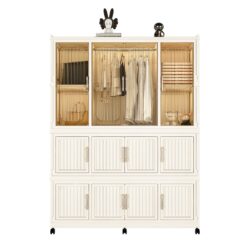 Portable Wardrobe Closet Storage Organizer With 12 Magnetic Doors, 12 Cubes & Hanging Rod - White