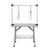 Folding Dog Pet Grooming Table Stainless Steel Frame Rubber Mat On Board With Adjustable Arm And Clamps, Pet Dog Cat Grooming Table - Silver Gray - Image 3