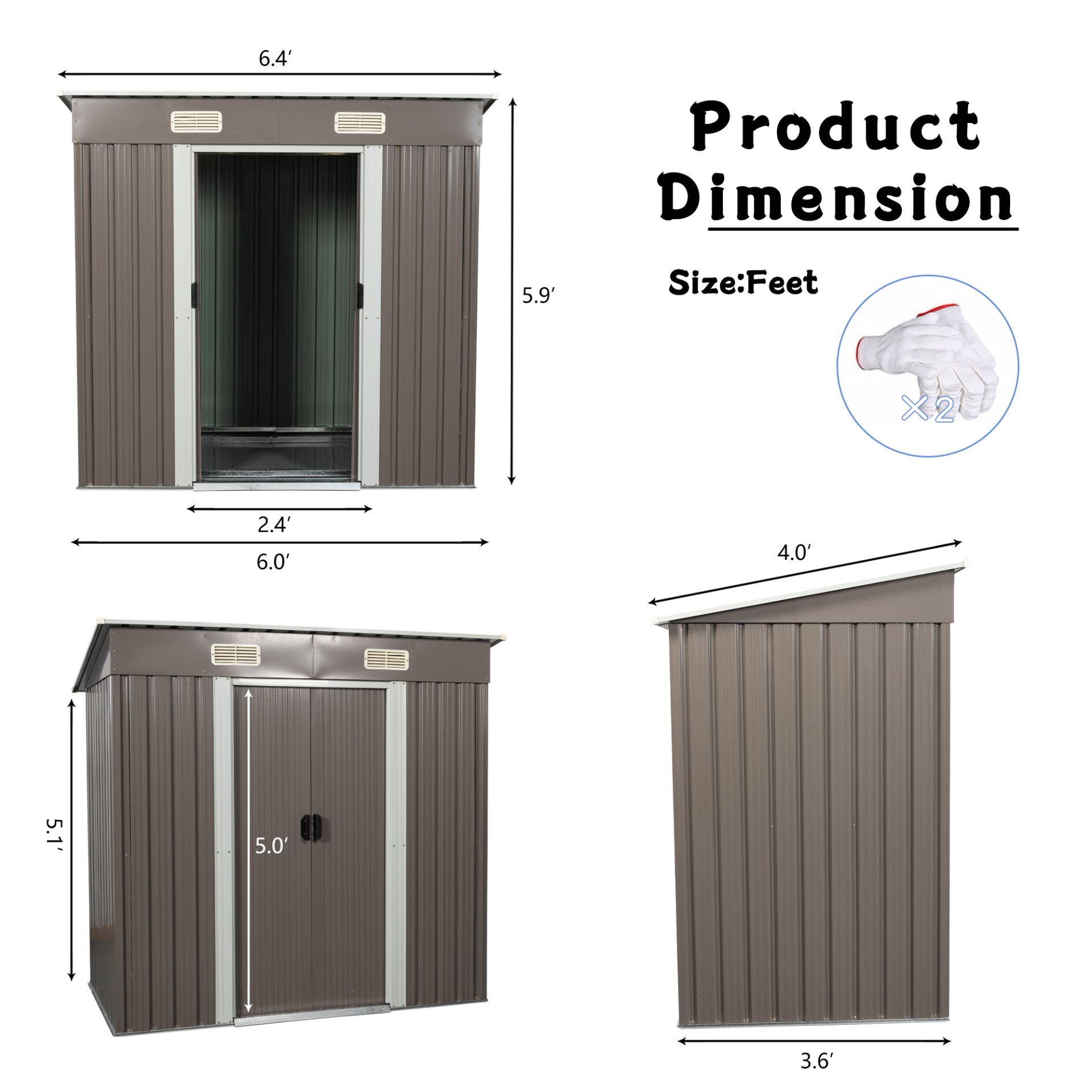 Outdoor Metal Storage Shed - Dark Gray - Image 3