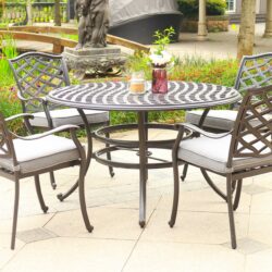 Round 4 Person 49" Long Aluminum Dining Set With Sunbrella Cushions - Brown Gray