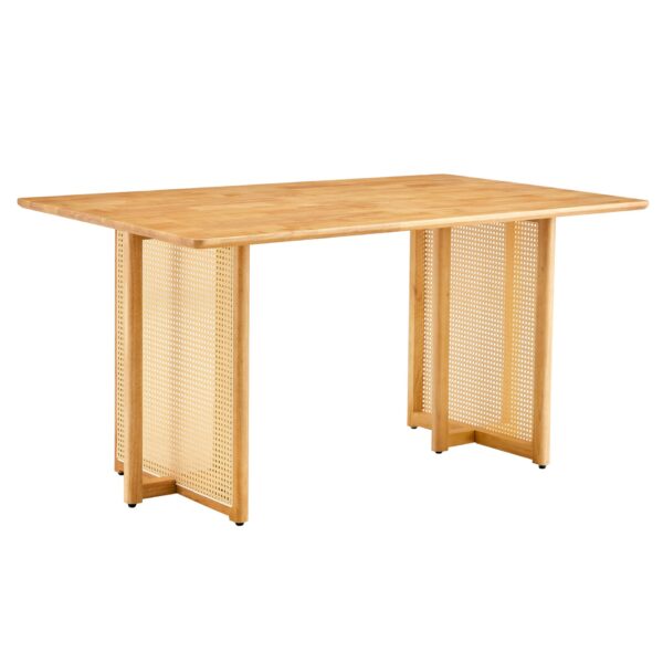 Style Dining Table With Imitation Rattan Texture For Dining Room Living Room Office - Wood