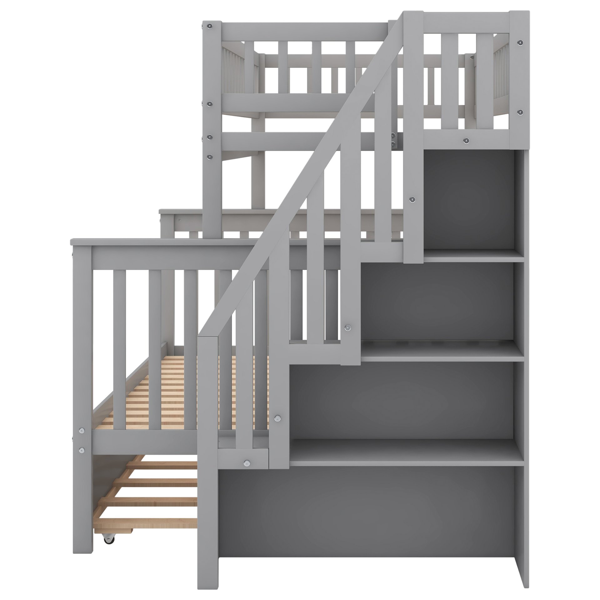 Twin Over Full Bunk Bed With Trundle And Staircase - Gray - Image 7