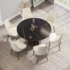Modern Artificial Stone Round Metal Iron Base Dining Table, Can Accommodate 6 People (Not Including Chairs.) - Black - Image 4