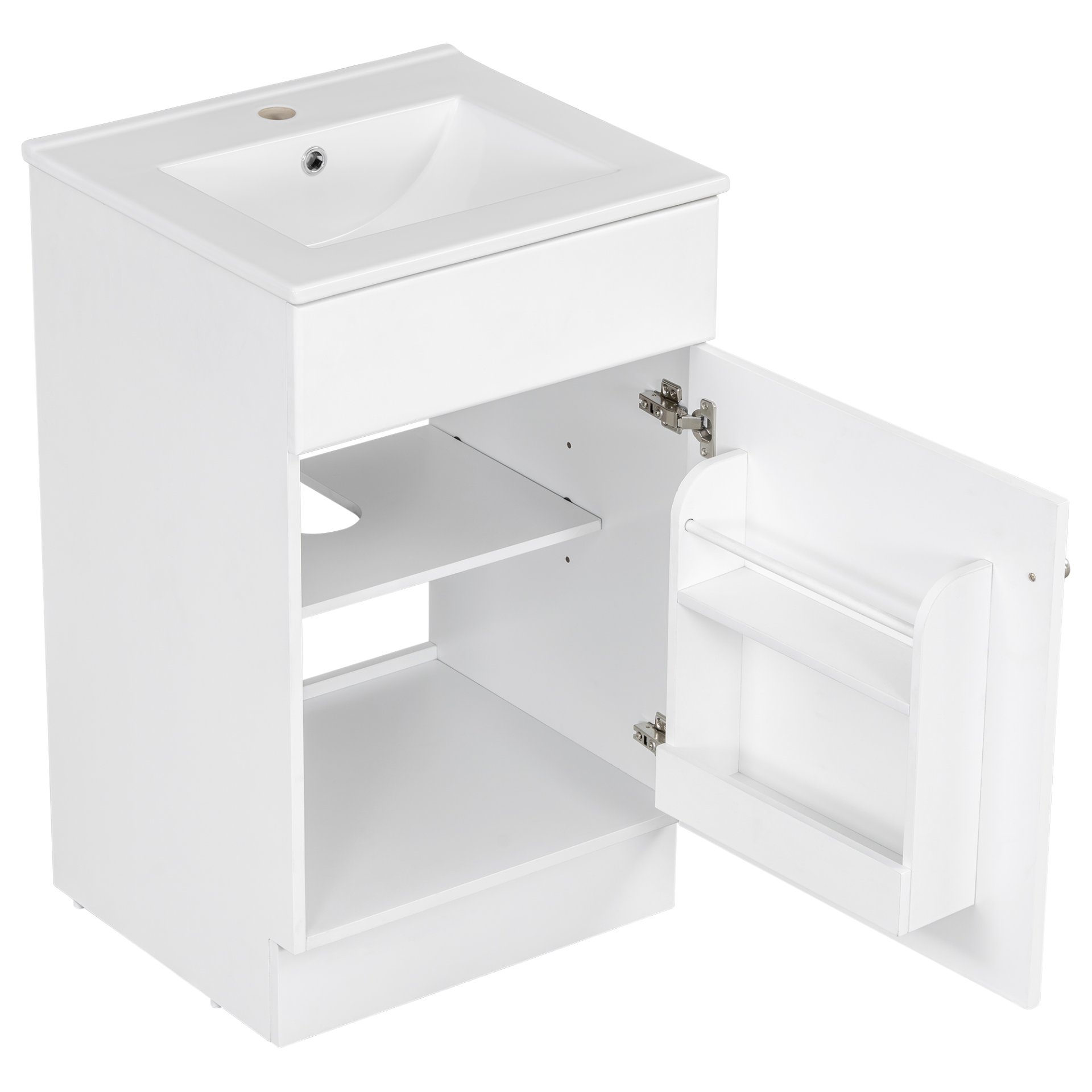 20" Bathroom Vanity With Sink, Freestanding Cabinet With Door Shelf And Adjustable Shelf, And Ceramic Construction - White - Image 17