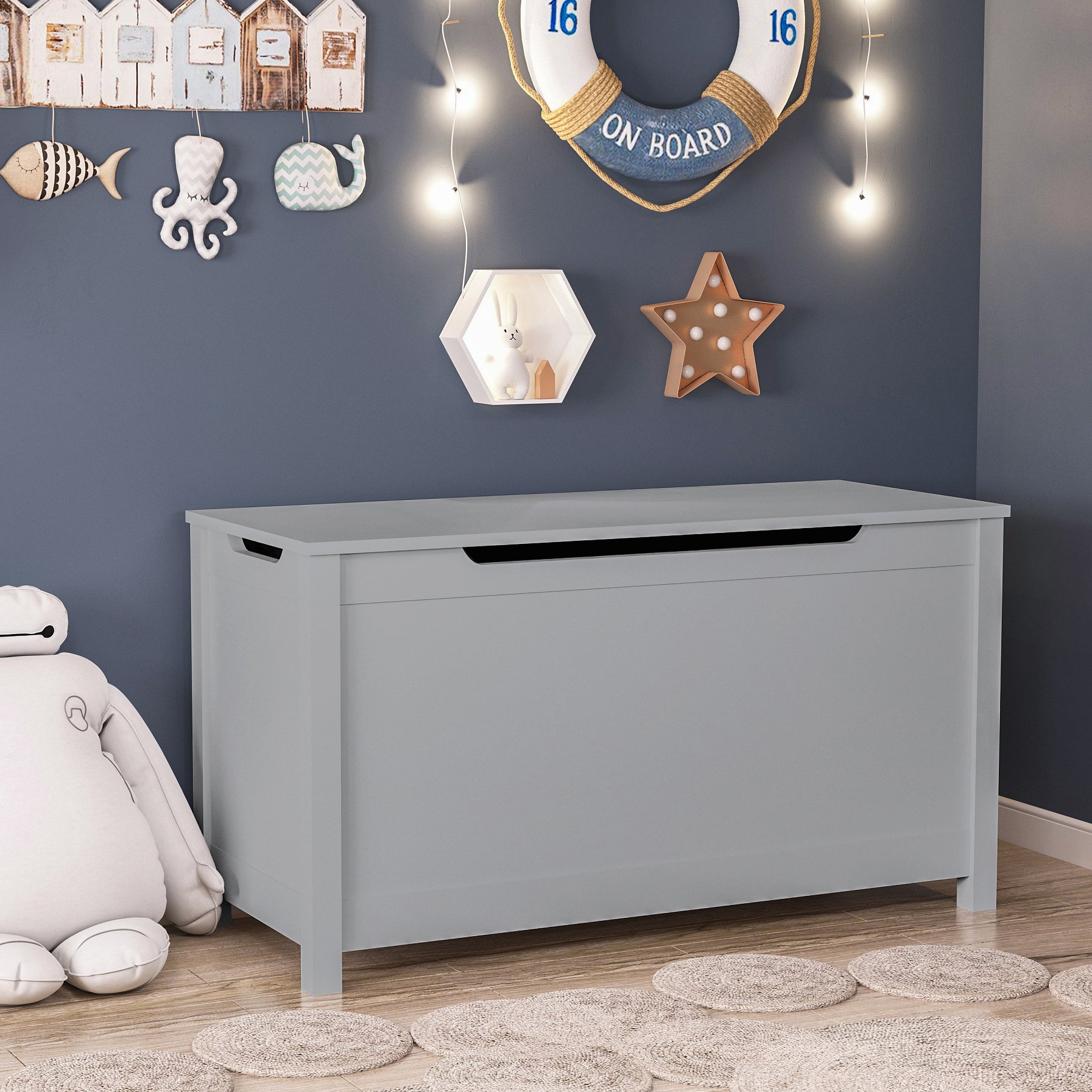 Kids Wooden Toy Box Storage With Safety Hinged Lid For Ages 2+ - Gray - Image 11