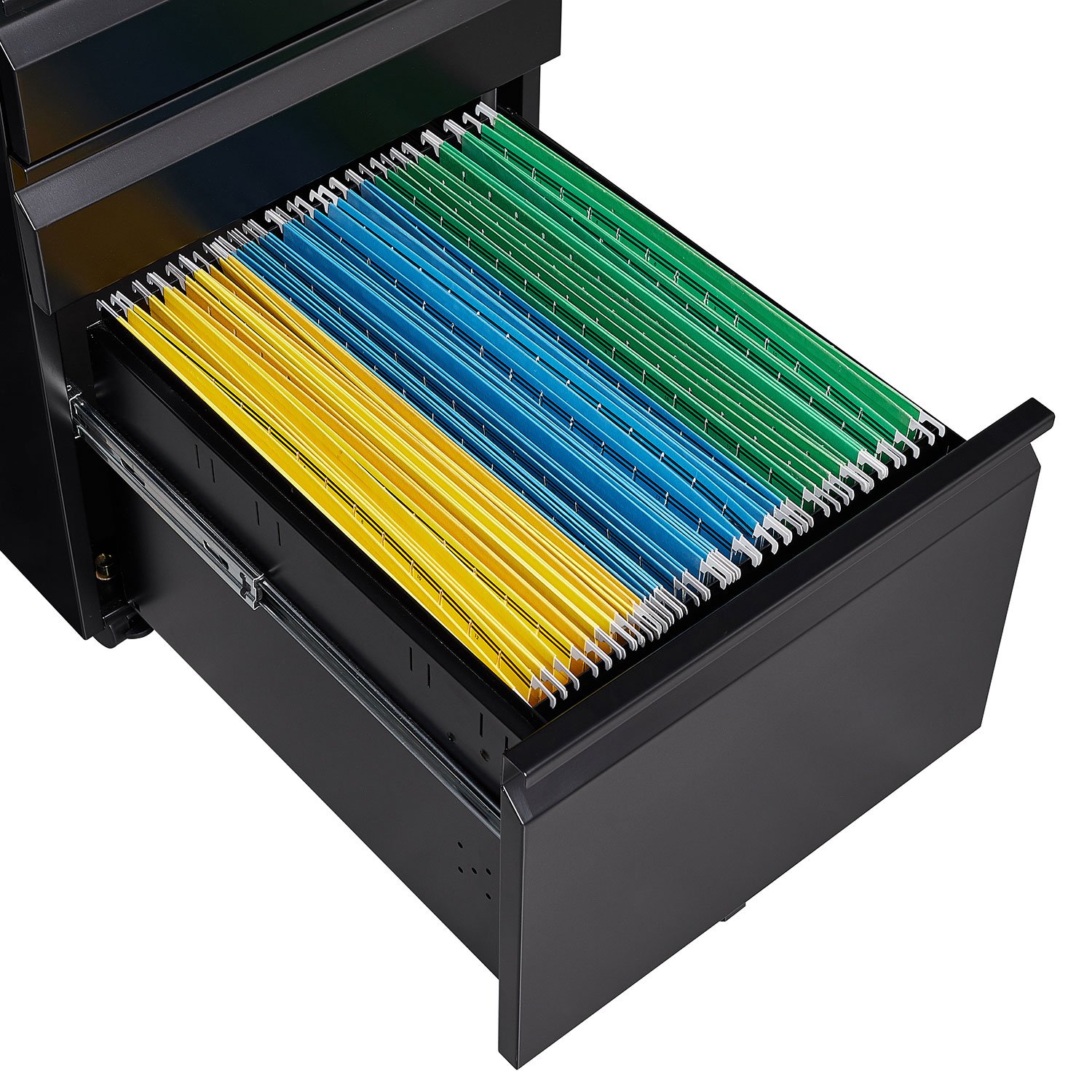Contemporary 3 Drawer Mobile Filing Cabinet With Lock, Metal Office Storage For Legal / Letter Size - Black - Image 15
