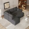 Convertible Sleeper, Sectional Pull Out Sofa Bed With Storage Ottoman, 2 Throw Pillows, 2 Stools, Wireless Charger And Two Hidden USB Ports For Living Room - Dark Gray - Image 10