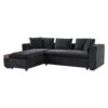 Modern L Shaped Sectional Sofa With Chenille Upholstery And Wooden Storage - Black - Image 11