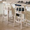 26'' Leather Wooden Bar Stool - Cream - Image 6