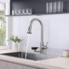 3 In 1 Kitchen Faucet With Press Type Glass Rinser, High Arc Pull Down Sprayer, 3 Function Spray Mode - Brushed Nickel - Image 2