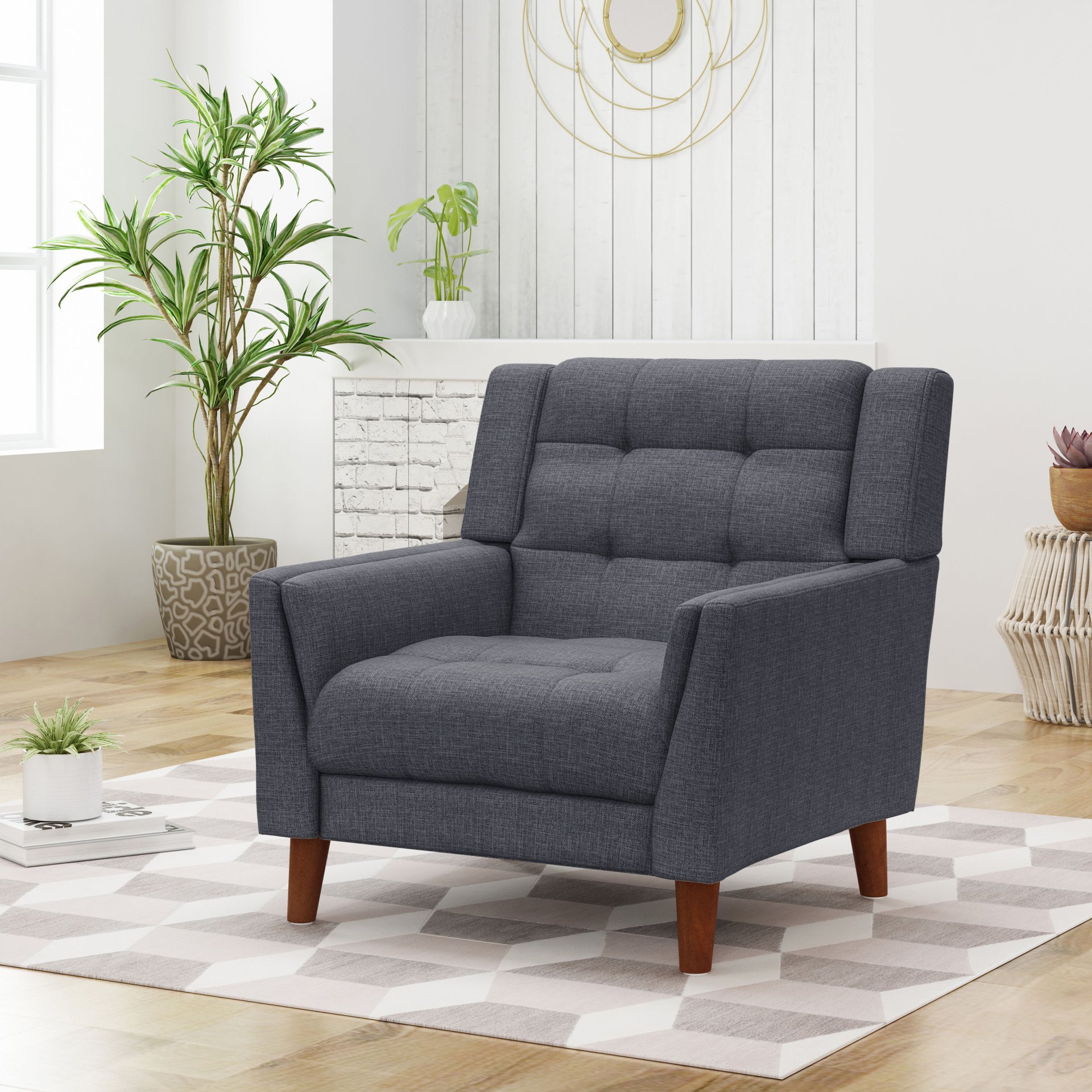 Luminaesque - Fabric Upholstered Armchair With Tufted Back - Dark Gray - Image 2