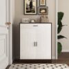 Freestanding Wooden Shoe Cabinet, 4 Tier Organizer With Drawer - White / Walnut - Image 4