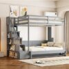 Full Over Full Size Murphy Bed With Hydraulic Lift & Desk Design - Gray - Image 22