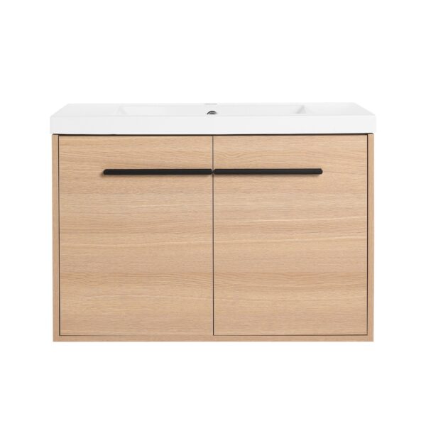 Bathroom Vanity With Resin Countertop Sink, 30" 2 Doors Cabinet Set - Oak