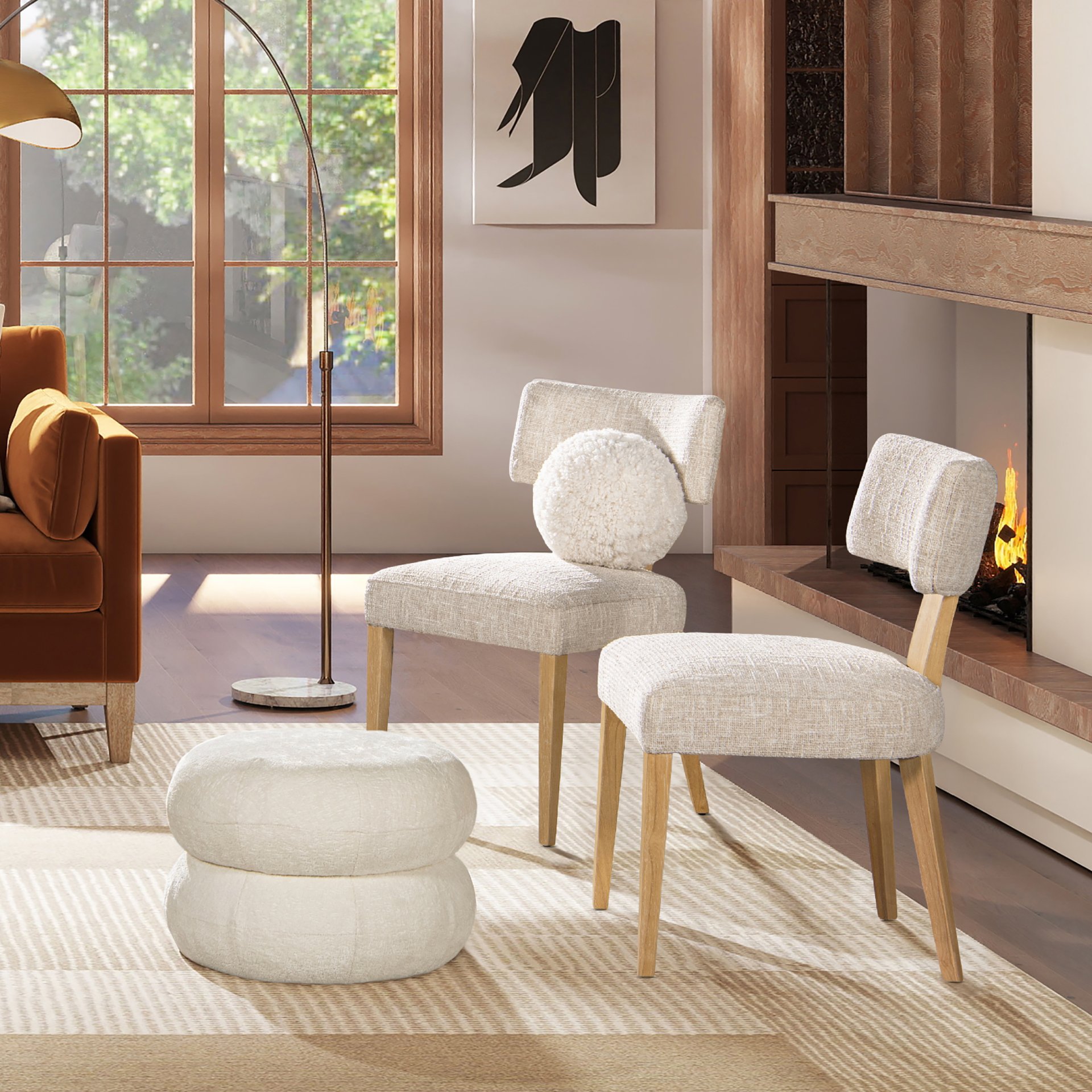 Ayla - Round Sphere Accent Ball Throw Pillow - Curly White - Image 2