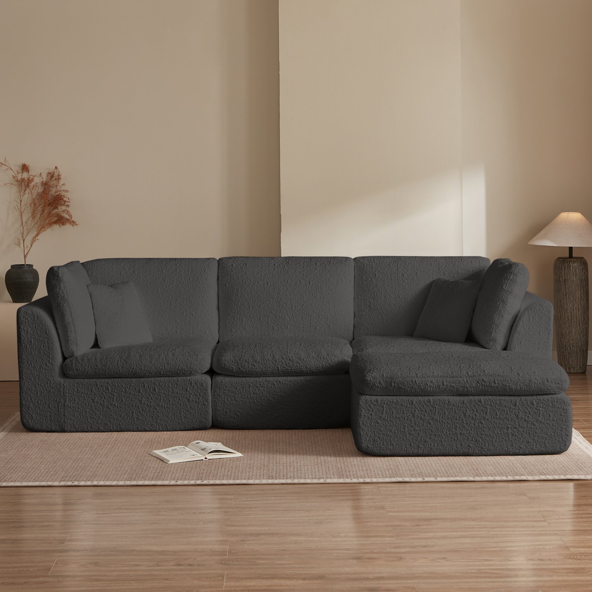 Cloud L Shape Modular Sectional Sofa With Ottoman, 3 Seater Convertible Couch - Gray - Image 11