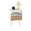 15.75" Rattan End Table With Power Outlet & USB Ports, Modern Nightstand With Drawer And Solid Wood Legs, Side Table For Living Room, Bedroom - White - Image 7