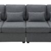 4 Seater Modern Linen Sofa With Armrest Pockets And 4 Pillows, Minimalist Style Couch - Dark Gray - Image 2
