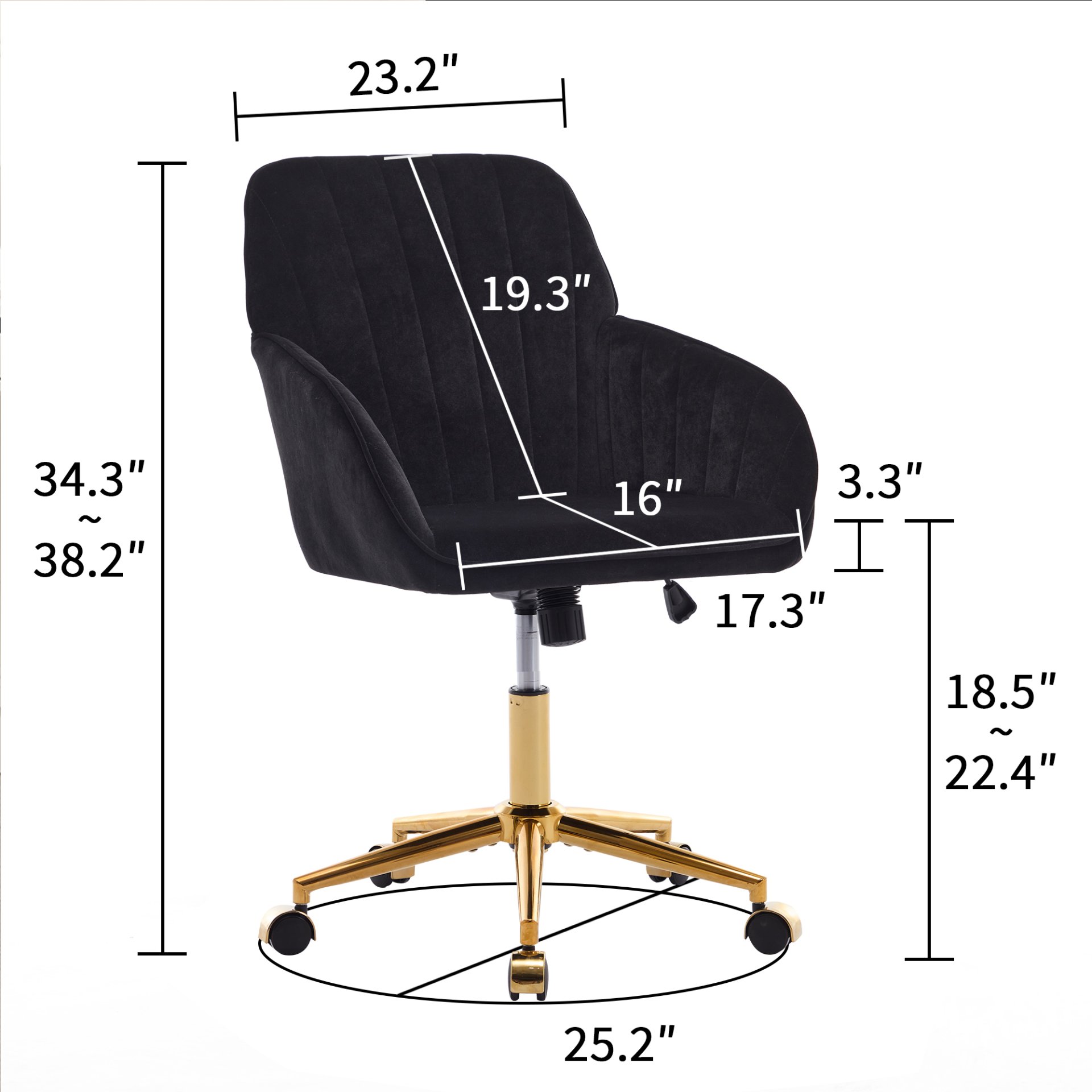 Adjustable Office Chair, Ergonomic Swivel Chair Velvet, Comfortable For Long Sitting - Black - Image 4
