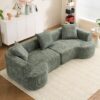Modern Style Curved Sofa, Soft Corduroy Sofa With 3 Pillows, Living Room Ultra Smooth Curved Fabric Sofa - Green - Image 7