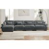 Modern Velvet L Shaped Sectional Cloud Sofa Convertible 4 Seater Modular Couch With Pillows - Gray - Image 9