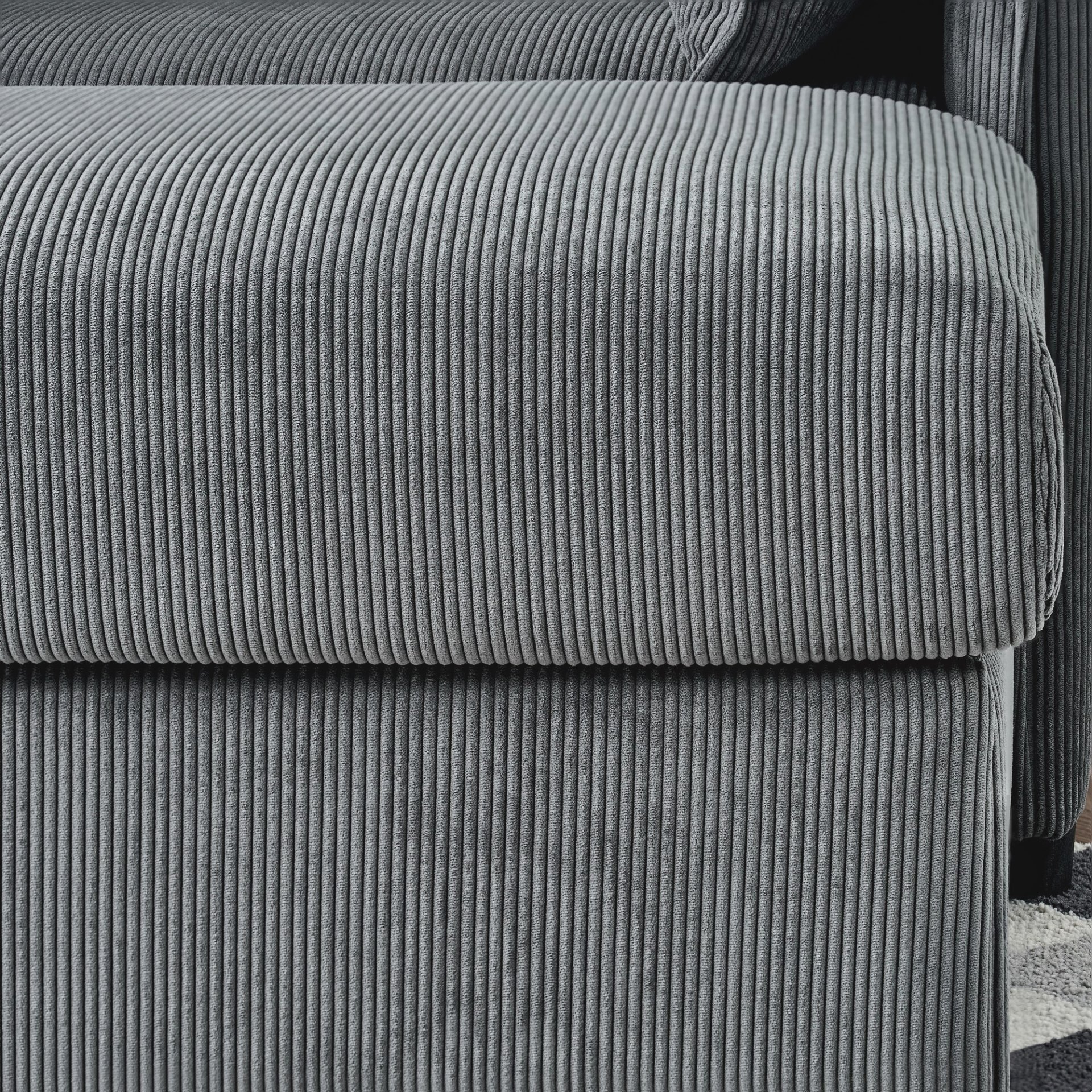 Comfy Corduroy Oversized Chaise Lounge Chair With Ottoman And Storage - Gray - Image 15