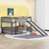 Full Over Full Low Bunk Bed With Slide, Fence And Ladder - Gray - Image 13