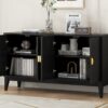 4 Door Sideboard Storage Cabinet For Living Room And Dining Room, 2 Large Cabinets With Gold Handles And Adjustable Shelf - Black - Image 26