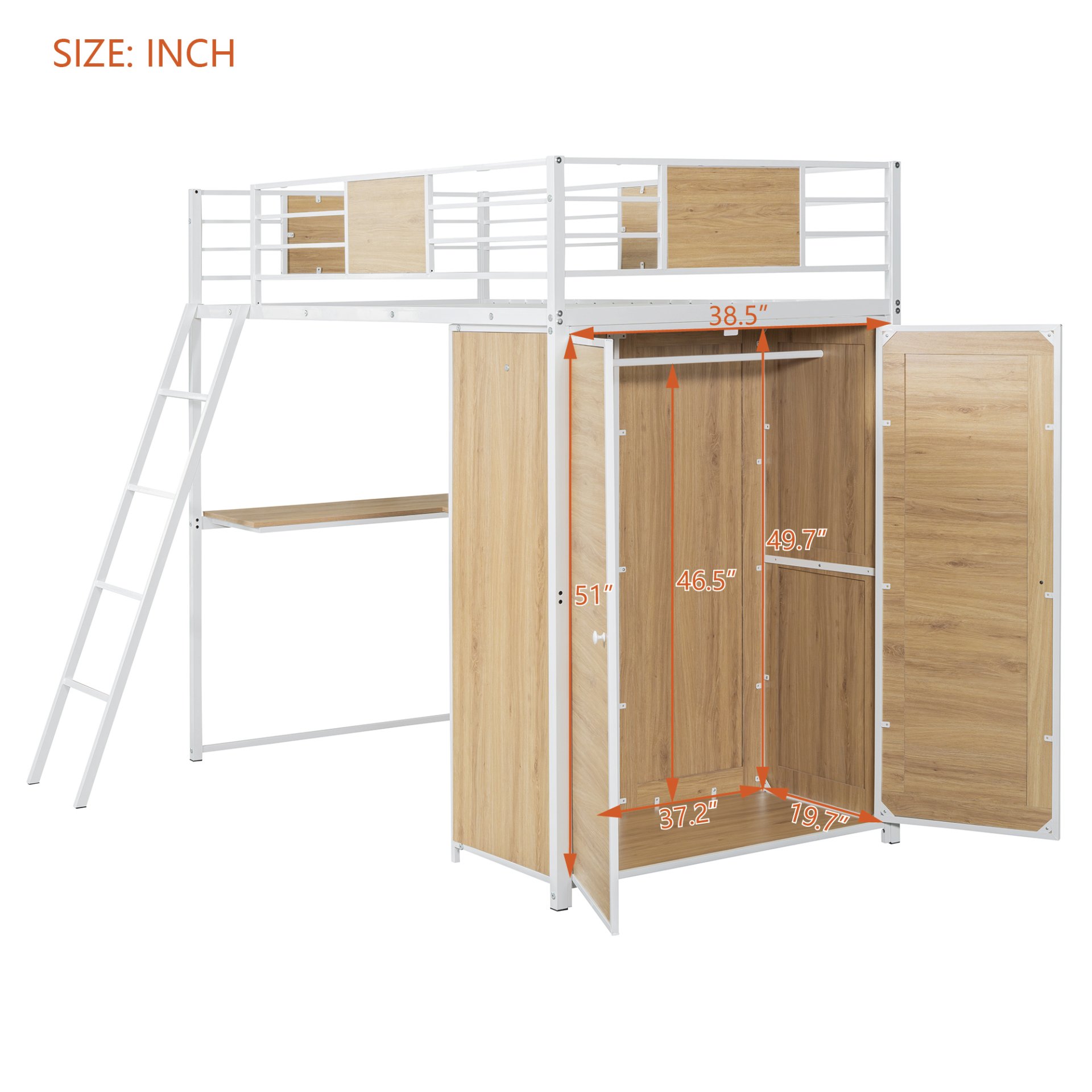 Twin Size Loft Bed With L Shape Desk And Wardrobe - White - Image 19