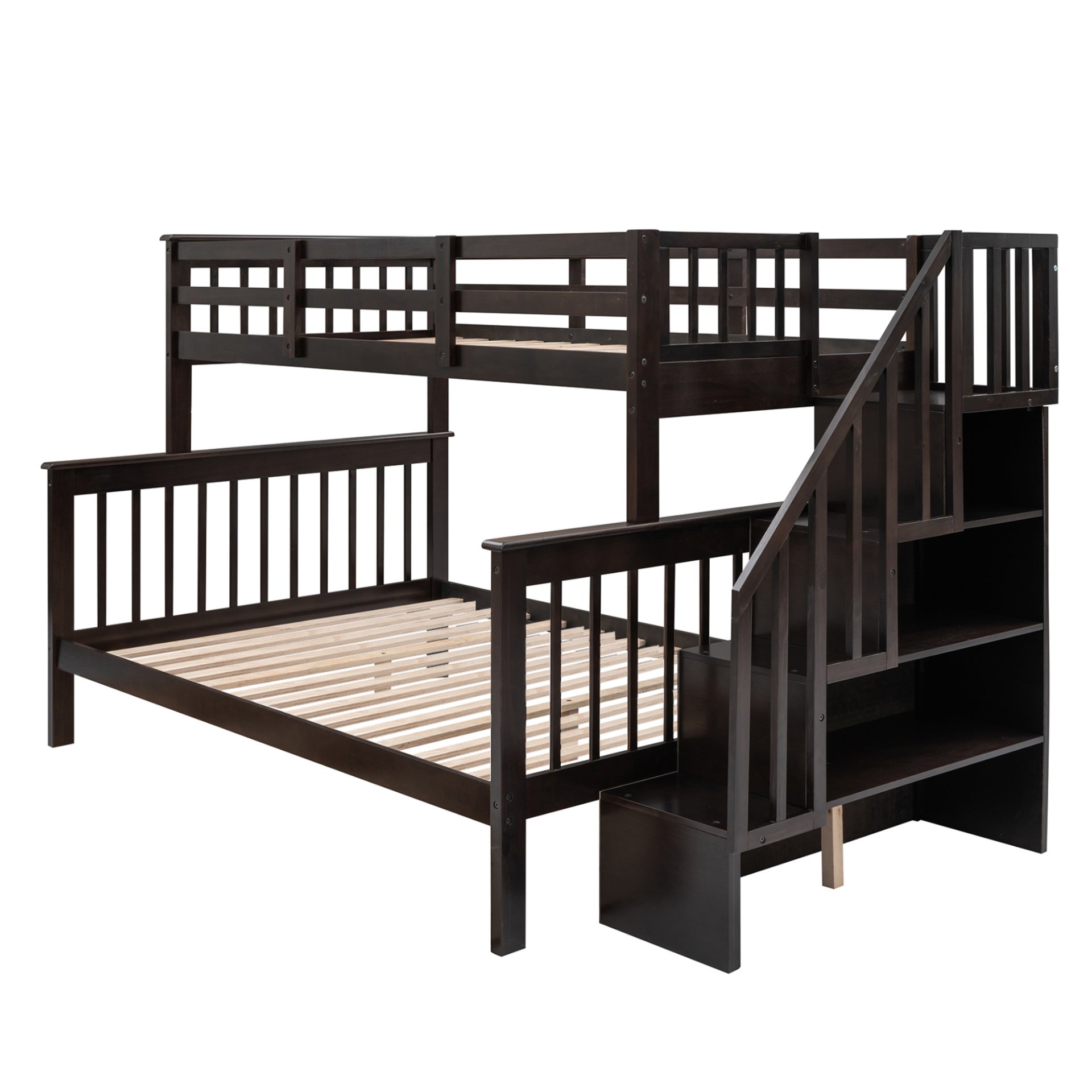 Stairway Twin Over Full Bunk Bed With Storage And Guard Rail For Bedroom - Espresso - Image 6