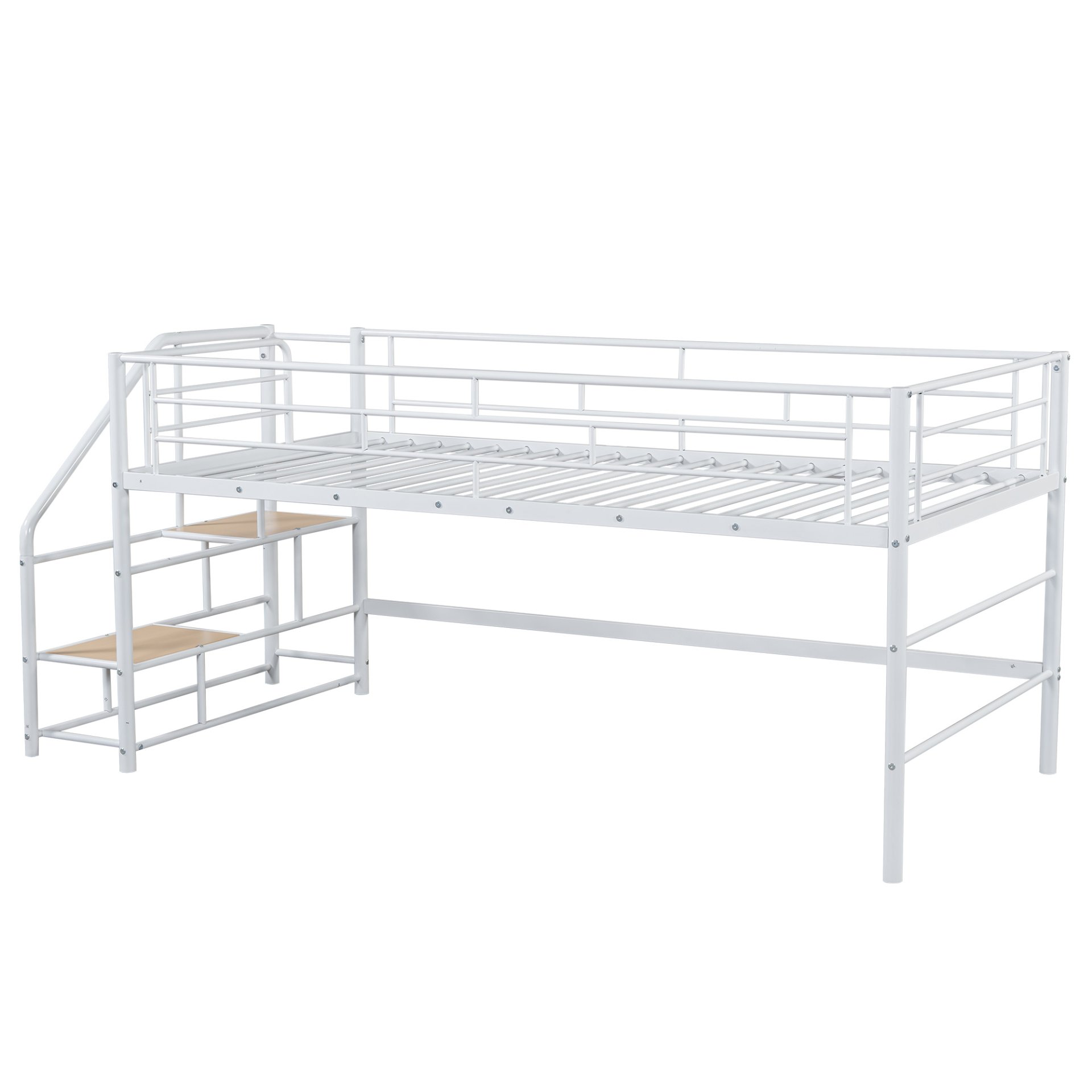 Twin Mid Loft Bed With Storage Stairs And Metal Frame - White - Image 8