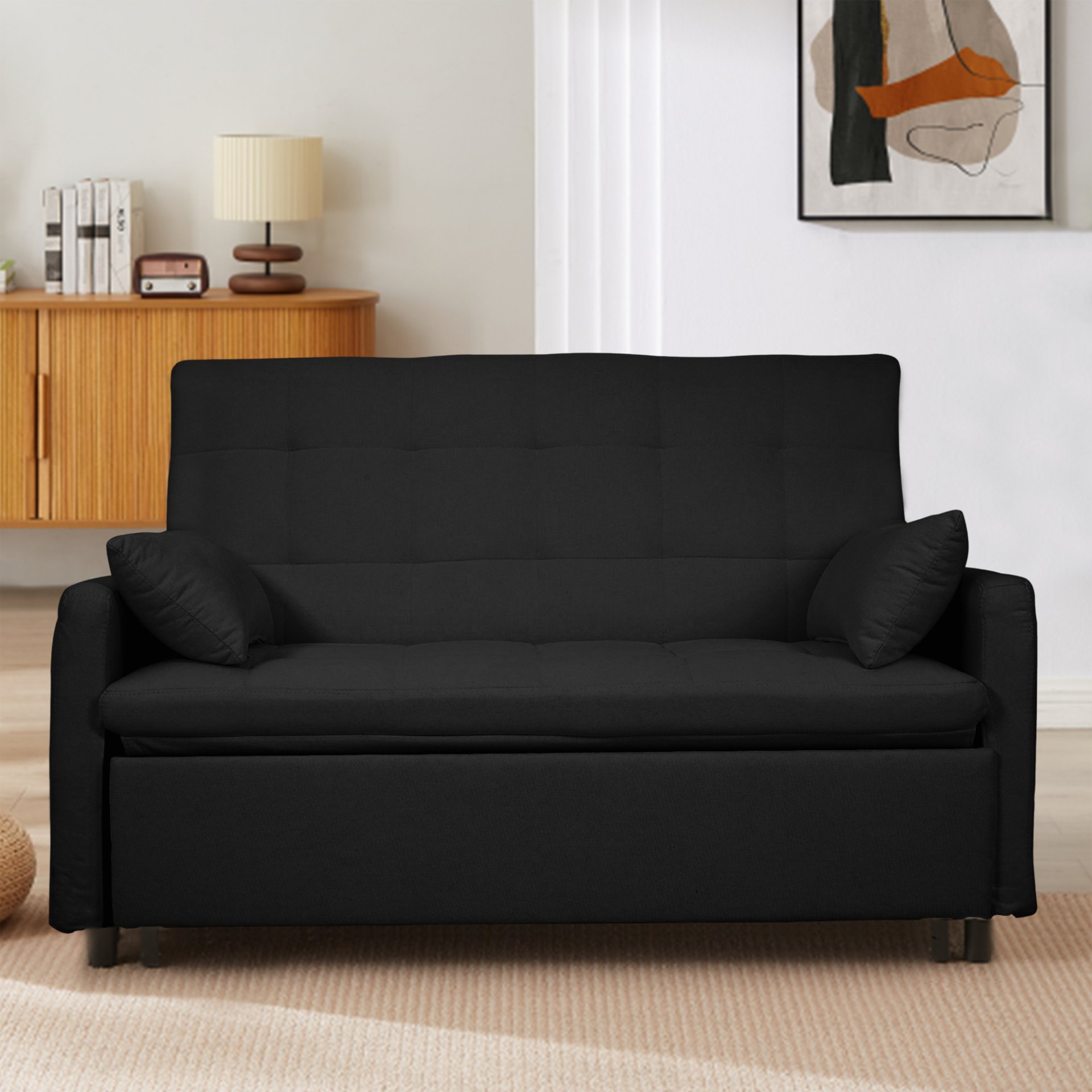 Balus - 2 In 1 Convertible Sofa Bed With Storage And Adjustable Backrest - Black - Image 2