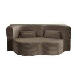 Floor Sofa With 2 Pillows, Convertible Plush Corduroy Foam Filled Sleeper Sofa Bed - Coffee