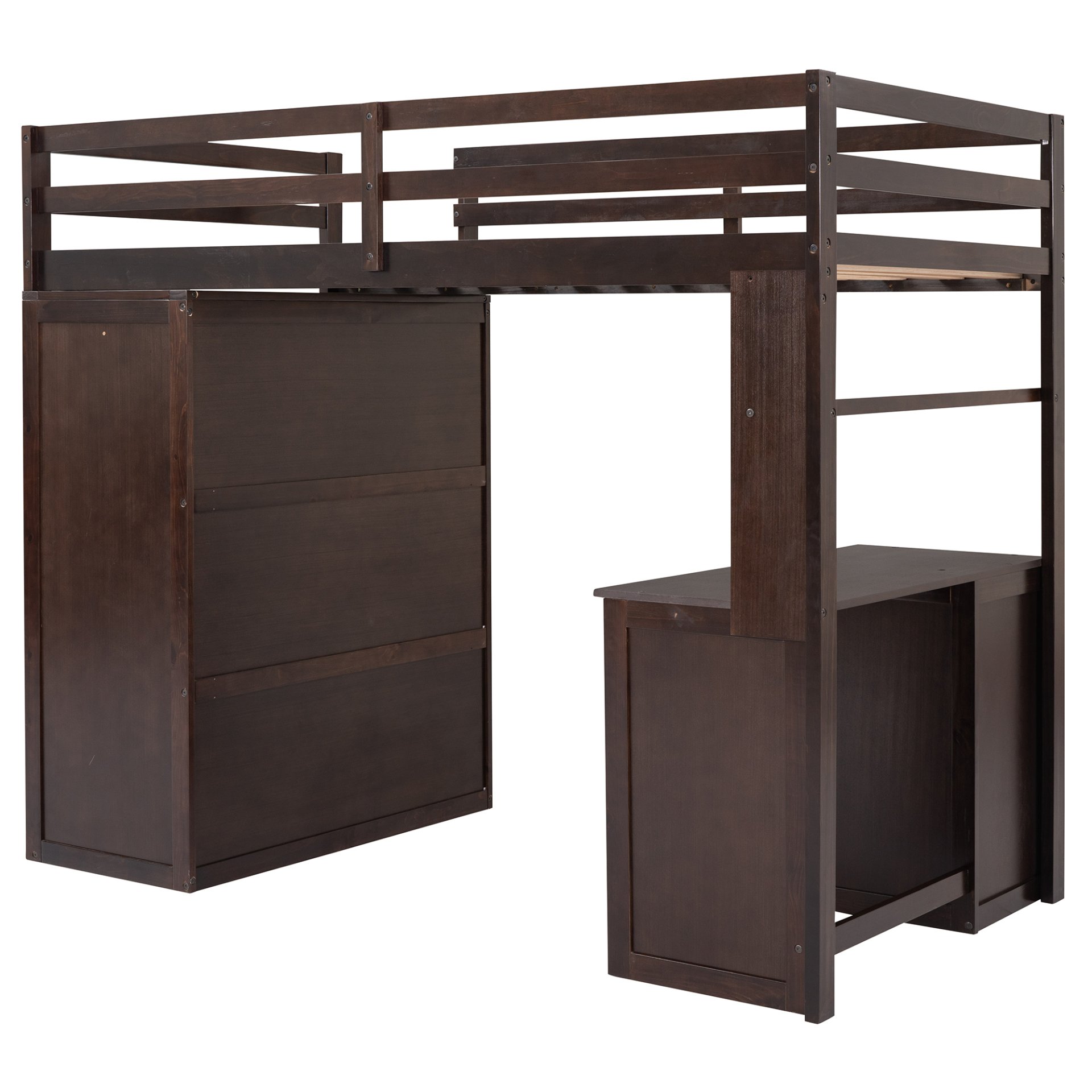 Twin Size Loft Bed With Drawers, Desk, And Wardrobe - Espresso - Image 15