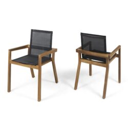 Dining Chair With Frame And Mesh Seating (Set of 2) - Teak